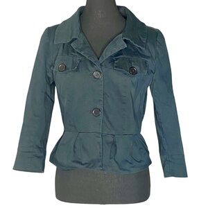 Navy Blue Peplum Crop Flare Ruffle Blazer Jacket Cute Sexy Small Medium